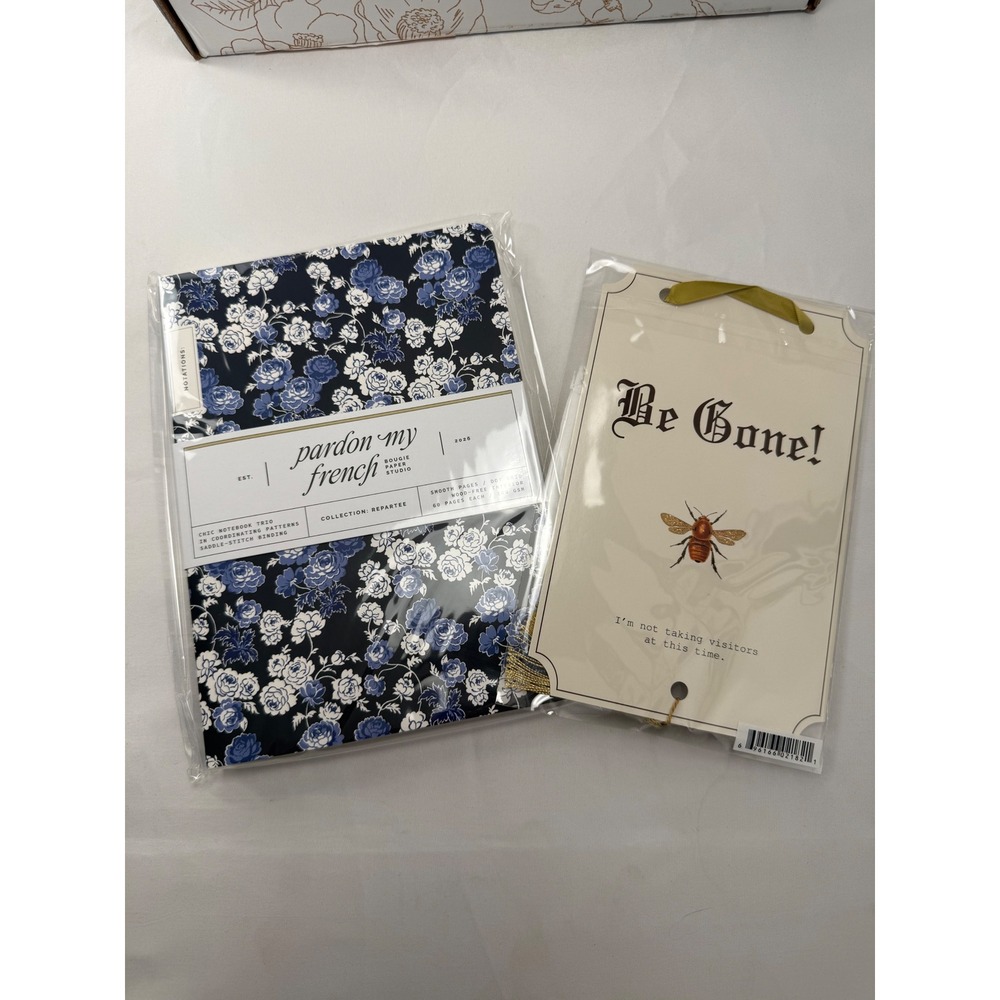 Margot Elena Pardon My French Notebook Trio & Be Gone Door Hanger Set Floral
